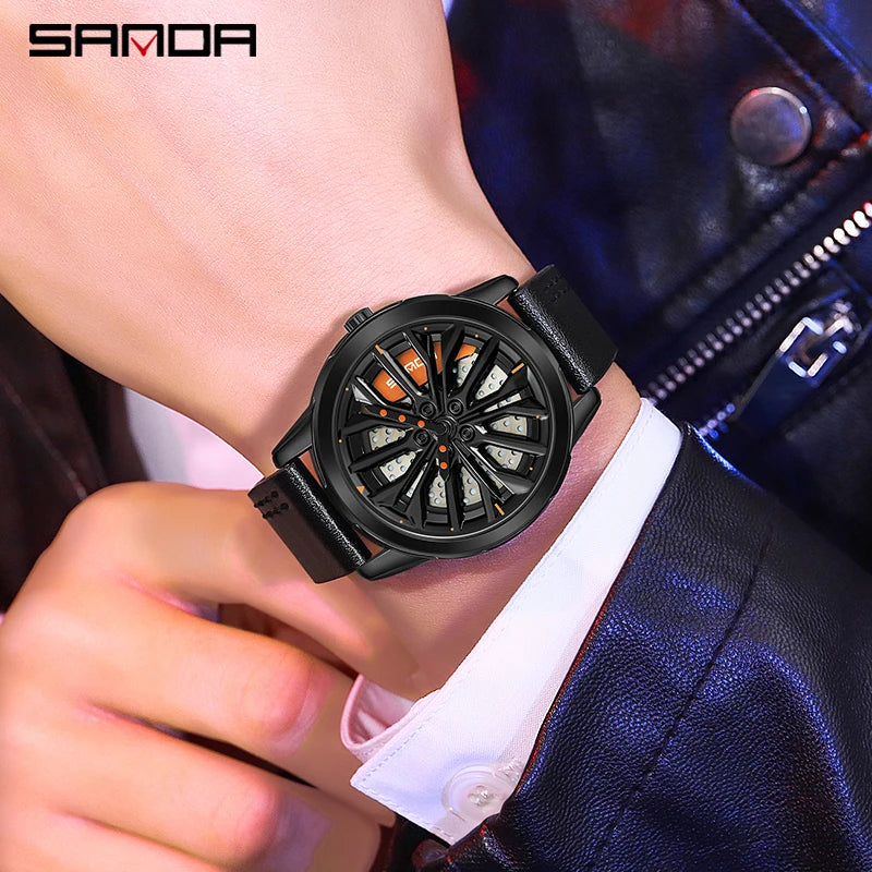 Men’s Luxury Sport Watch – 360° Spinning Wheel Design, Car-Inspired Mechanical Timepiece for Automotive Enthusiasts