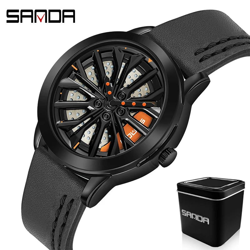 Men’s Luxury Sport Watch – 360° Spinning Wheel Design, Car-Inspired Mechanical Timepiece for Automotive Enthusiasts