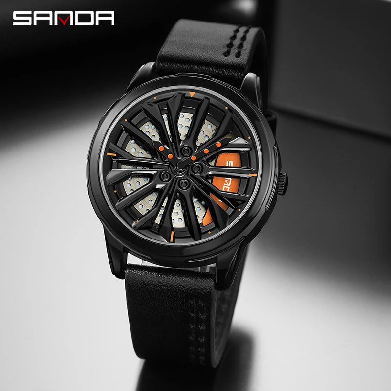 Men’s Luxury Sport Watch – 360° Spinning Wheel Design, Car-Inspired Mechanical Timepiece for Automotive Enthusiasts