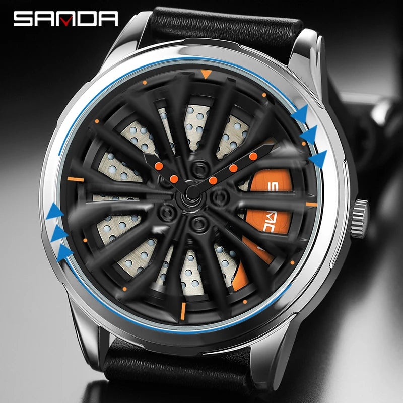 Men’s Luxury Sport Watch – 360° Spinning Wheel Design, Car-Inspired Mechanical Timepiece for Automotive Enthusiasts