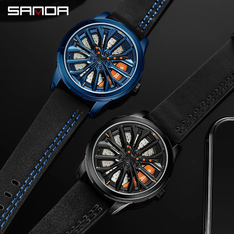 Men’s Luxury Sport Watch – 360° Spinning Wheel Design, Car-Inspired Mechanical Timepiece for Automotive Enthusiasts