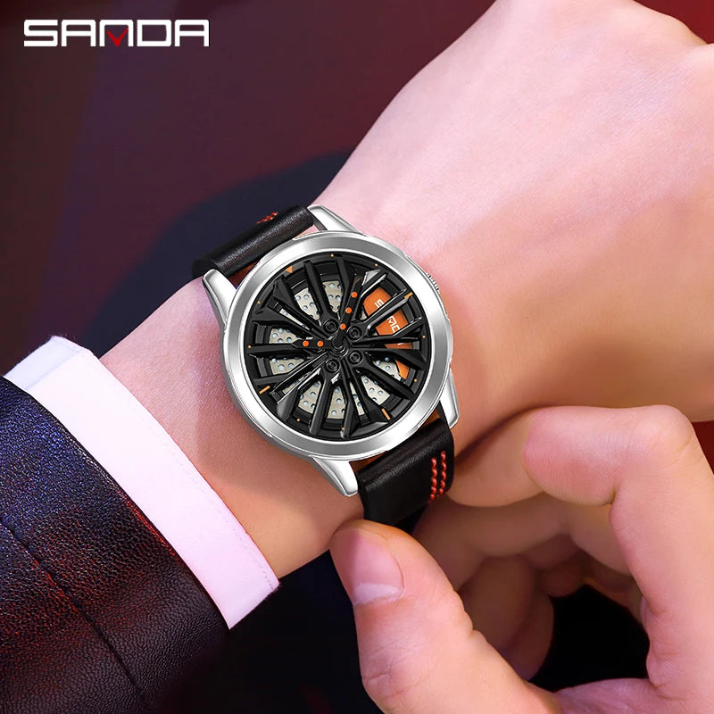 Men’s Luxury Sport Watch – 360° Spinning Wheel Design, Car-Inspired Mechanical Timepiece for Automotive Enthusiasts