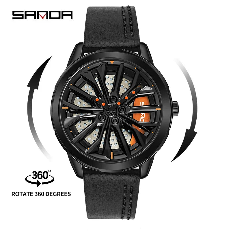 Men’s Luxury Sport Watch – 360° Spinning Wheel Design, Car-Inspired Mechanical Timepiece for Automotive Enthusiasts